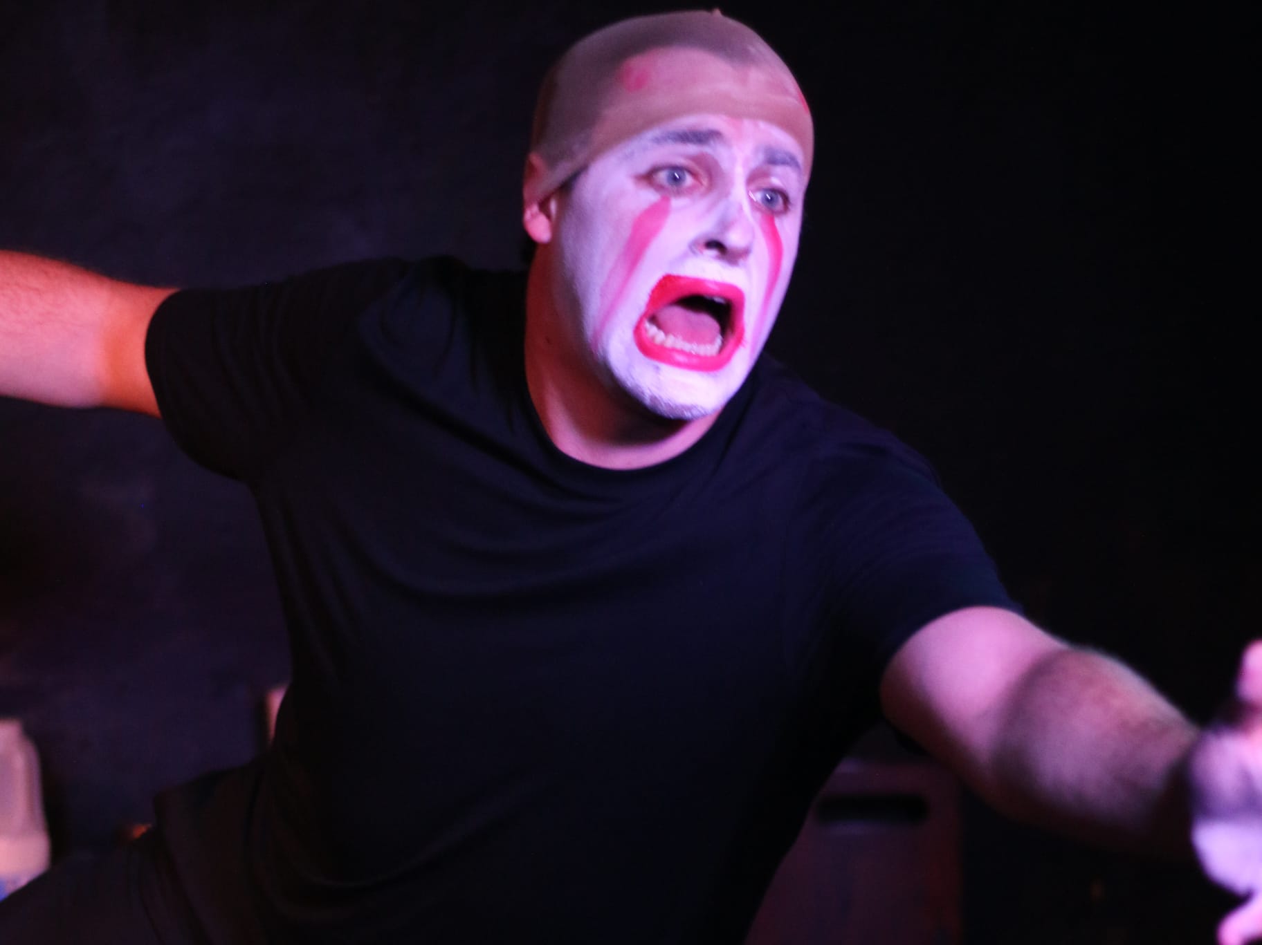 Benjamin Sumrie in character with disturbing clown facepaint